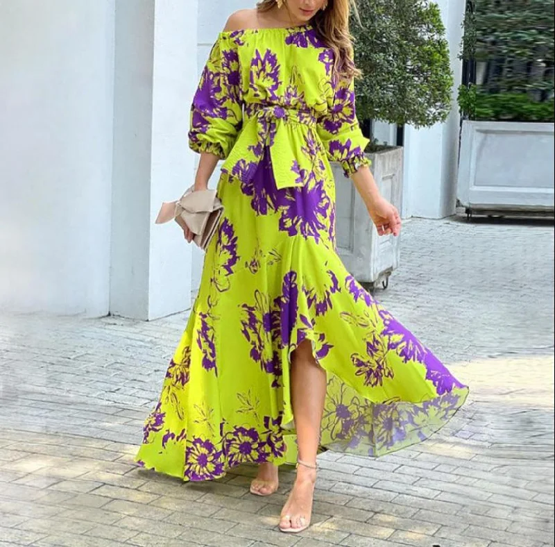 ladies-maxi-dress-insta-illume-Women Off Shoulder Floral Print Ankle Length Slash Neck Maxi Dress B-58760