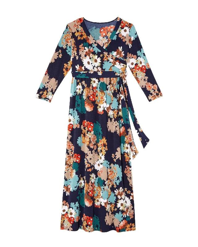 ladies-maxi-dress-limited-luster-Palm Beach 3/4 Sleeve Maxi Dress | Navy / Orange