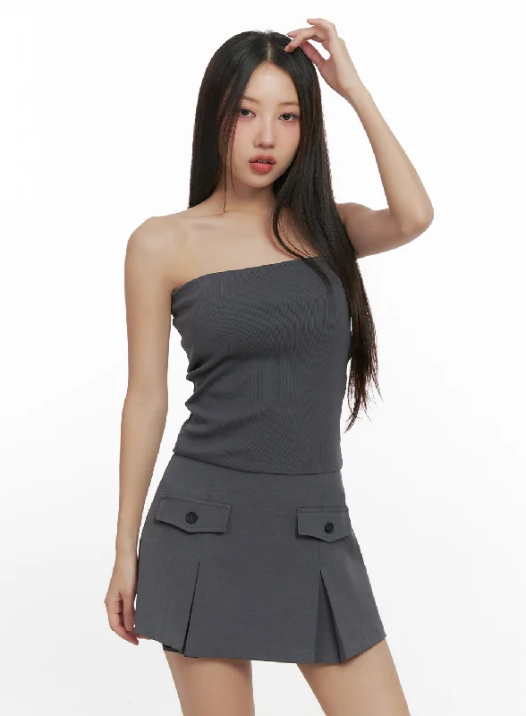 ladies-mini-dress-playful-pop-Pocketed Pleated Tube Top Mini Dress CN419