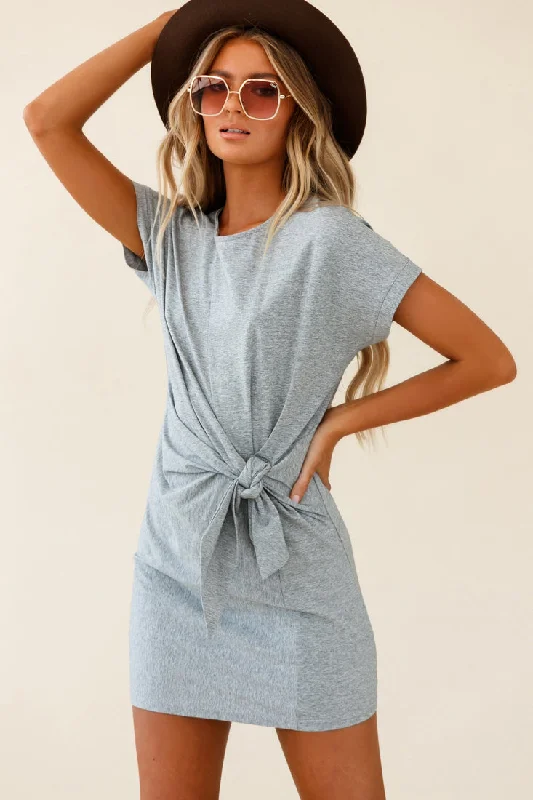 Women's shirt dress pep pop -Kenya Tie Front T-Shirt Dress Grey