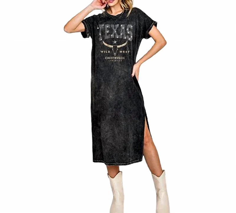 Women's shirt dress gleam glow -Texas Rhinestone T-Shirt Dress In Black