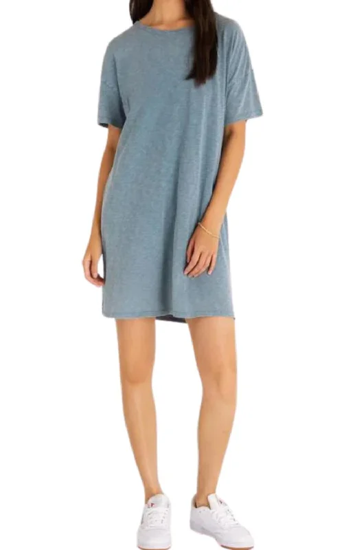 Women's shirt dress grit flair -Relaxed T-Shirt Dress In Caribbean Blue