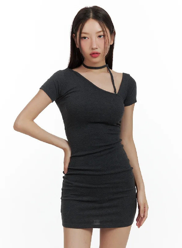 ladies-mini-dress-short-sassy-Asymmetrical Strap Mini Dress CU420