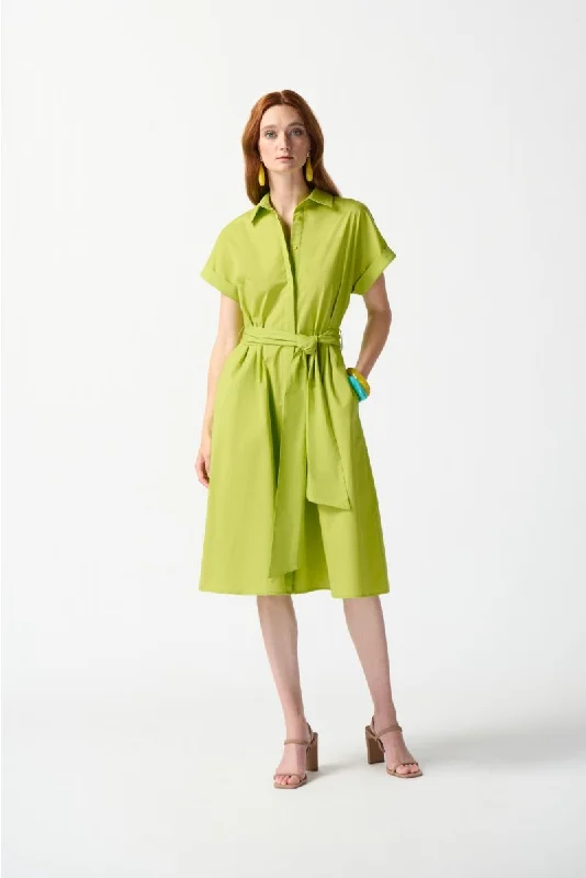 Women's flare dress garden party -Joseph Ribkoff Key Lime Collared Short Sleeve Fit & Flare Shirt Dress 242914