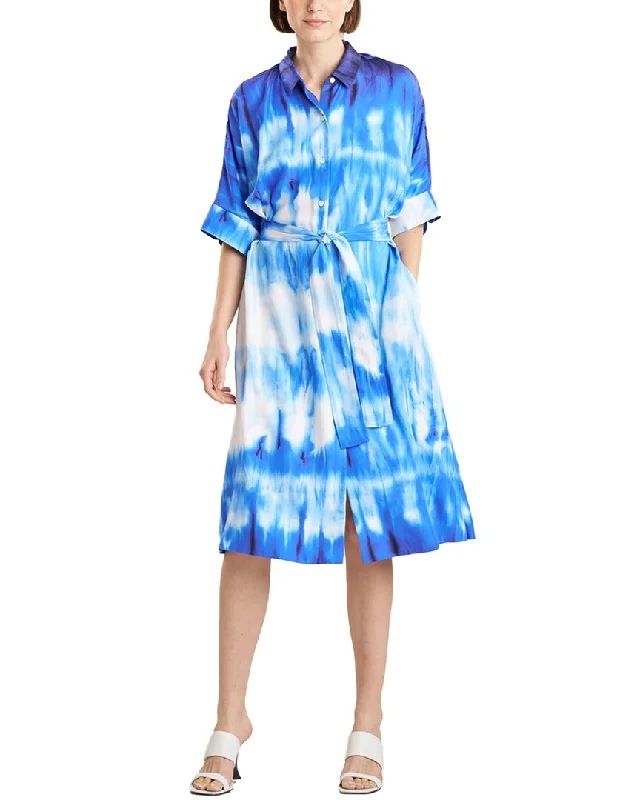 Women's shirt dress now glow -Natori Belted Silk-Blend Shirtdress