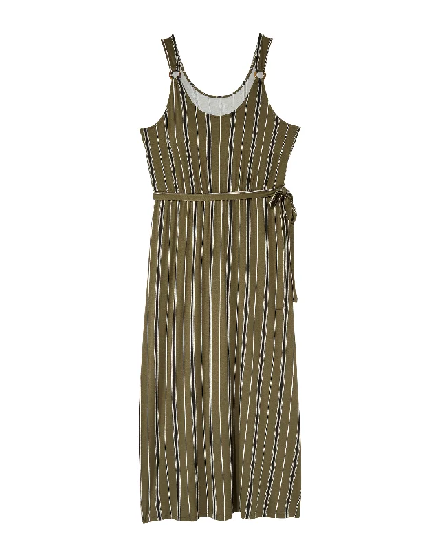 ladies-maxi-dress-travel-tide-Sunnyvale Sleeveless Self Tie Maxi Dress | Olive Green / Black