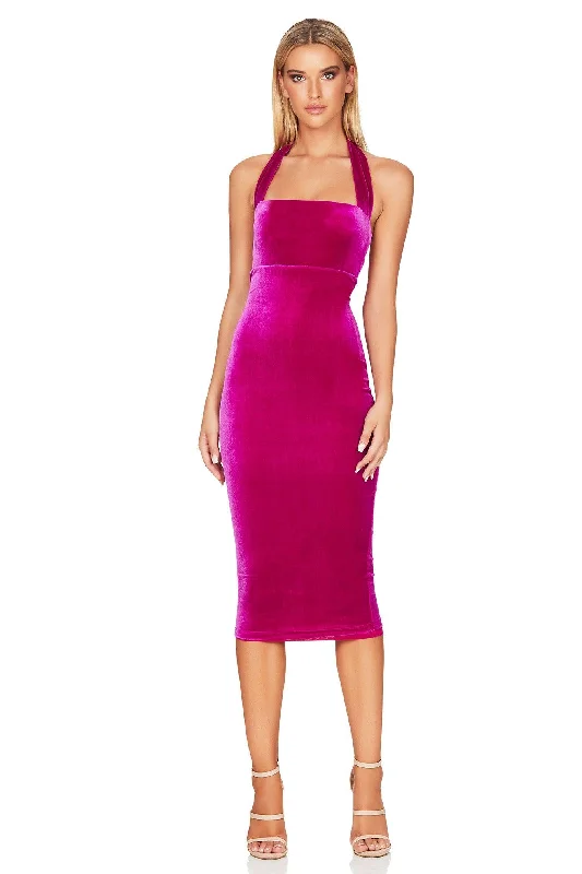 Women's midi dress fall glow -Nookie Vera Velvet Midi Dress - Fuchsia