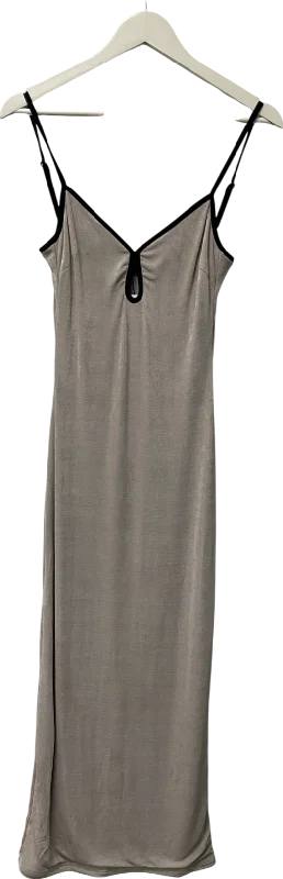 ladies-maxi-dress-festival-fawn-Motelrocks Beige Tahlia Maxi Dress In Champagne With Black Binding UK M