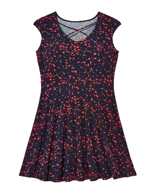 Women's flare dress bold -Ceram Criss-Cross Neck Fit and Flare Dress | Navy / Red