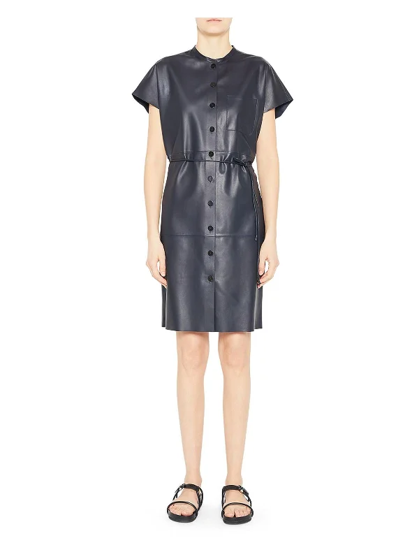 Women's shirt dress coy glow -Triangle Womens Faux Paper Leather Short Sleeves Shirtdress