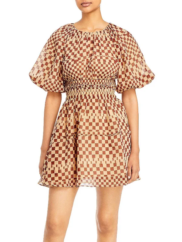 Women's flare dress designer -Womens Checkered Fit & Flare Dress