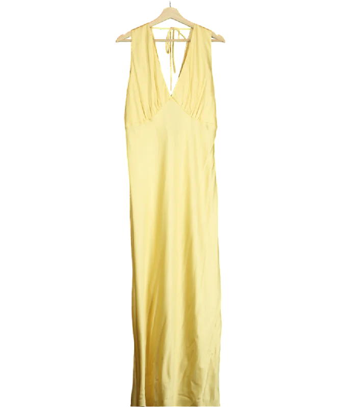 ladies-maxi-dress-luxe-lush-Abercrombie & Fitch Yellow Plunge Cowl Back Maxi Dress UK XL