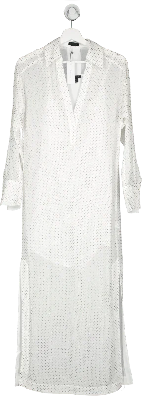 ladies-maxi-dress-ivory-illume-Karen Millen White Hot Fix Plunge Woven Maxi Dress UK 6