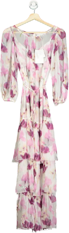 ladies-maxi-dress-denim-dusk-Christy Lynn Multi-Coloured Floral Silk Maxi Dress UK XS