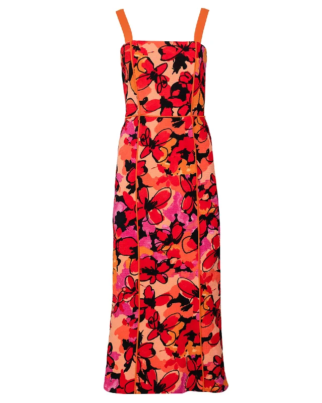 Women's midi dress sand glow -Piped Midi Floral Dress | Red