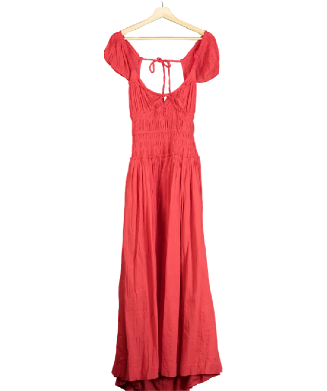 ladies-maxi-dress-ivory-illume-Free People Red Tie Detail Ruched Maxi Dress UK S