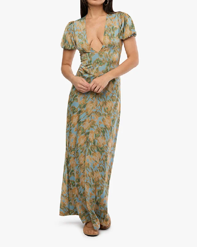 ladies-maxi-dress-teal-tide-Puff Sleeve Maxi Dress