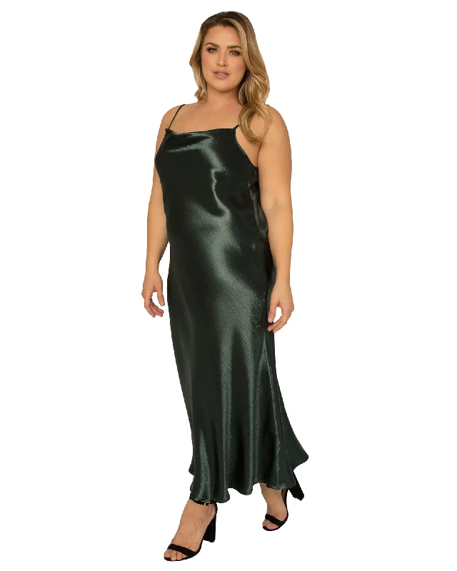 Women's midi dress brew glow -Drea Cowlneck Satin Midi Slip Dress | Green