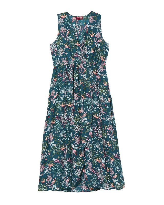 ladies-maxi-dress-belted-bloom-Petal Sleeveless Faux Wrap Maxi | Navy / Pink