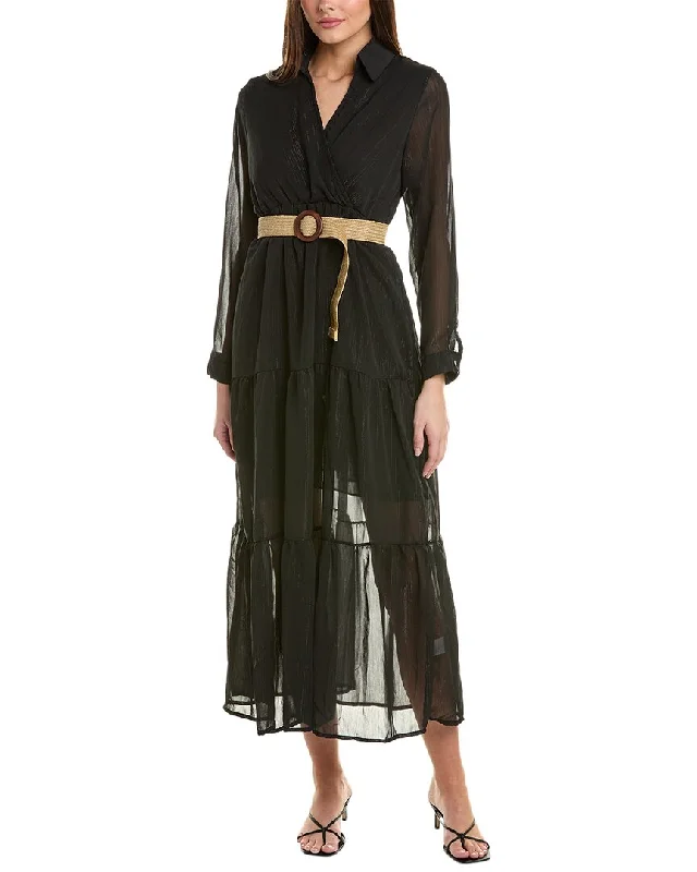 Women's shirt dress knee glow -ANNA KAY Medussa Silk-Blend Shirtdress