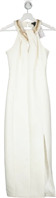 ladies-maxi-dress-maternity-mirth-Karen Millen White Enamel Chain Detail Halter Maxi Dress UK 8