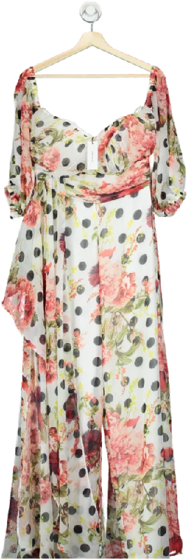 ladies-maxi-dress-ruched-rush-Karen Millen Floral Polka Dot Maxi Dress UK 10