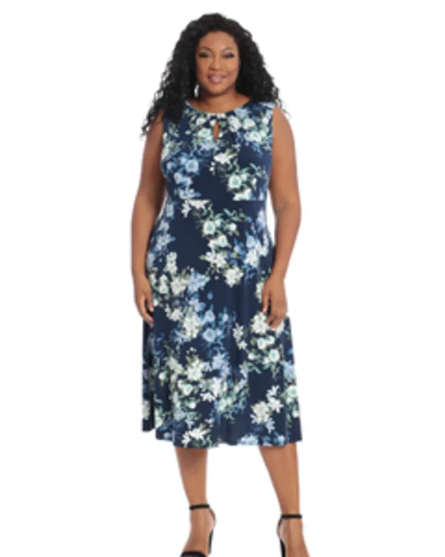 Women's midi dress dash glow -Jasmine Sleeveless Floral Midi Dress | Navy