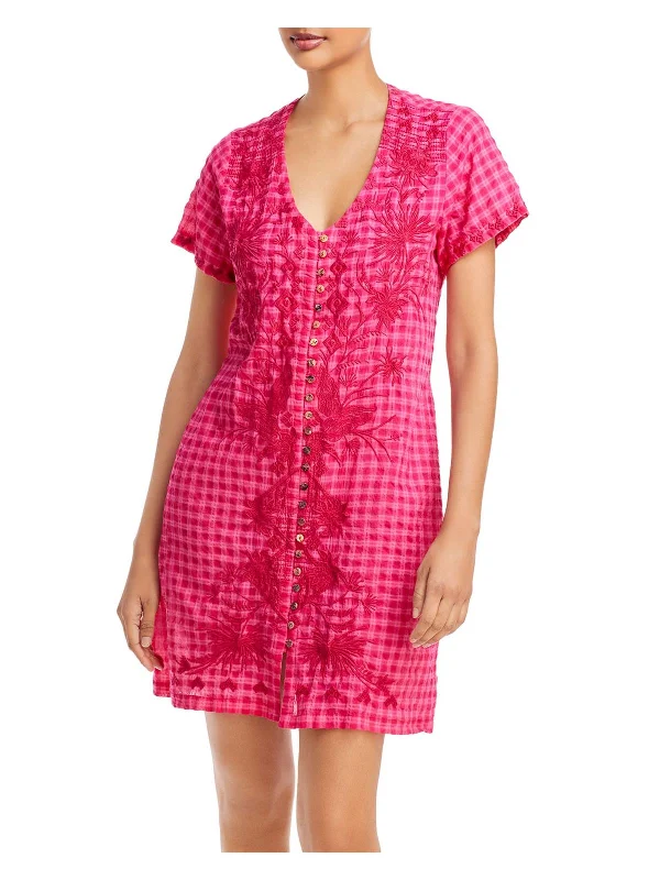 Women's shirt dress glee glow -Devere Breezy Womens Woven Embroidered Shirtdress