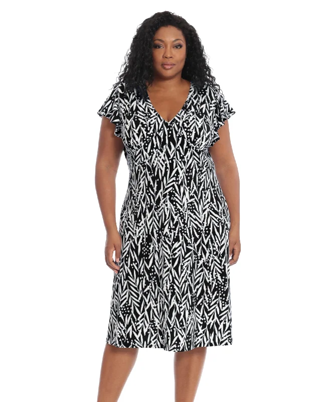 Women's midi dress max pop -Lilly Ruffle Sleeve Midi Dress | Blk/White