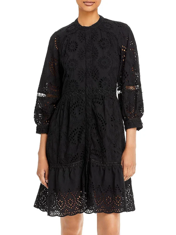 Women's shirt dress luxe flair -Hailey Womens Cotton Eyelet Shirtdress