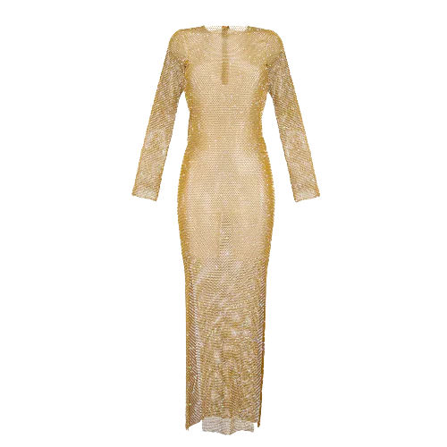 ladies-maxi-dress-youthful-yield-Santa Brands Metallic Gold Champagne Splashes Diamond Maxi Dress One Size