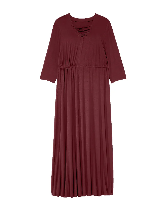 ladies-maxi-dress-sage-sweep-Pearland 3/4 Sleeve Cutout Neck Maxi Dress with Elastic Waist | Purple