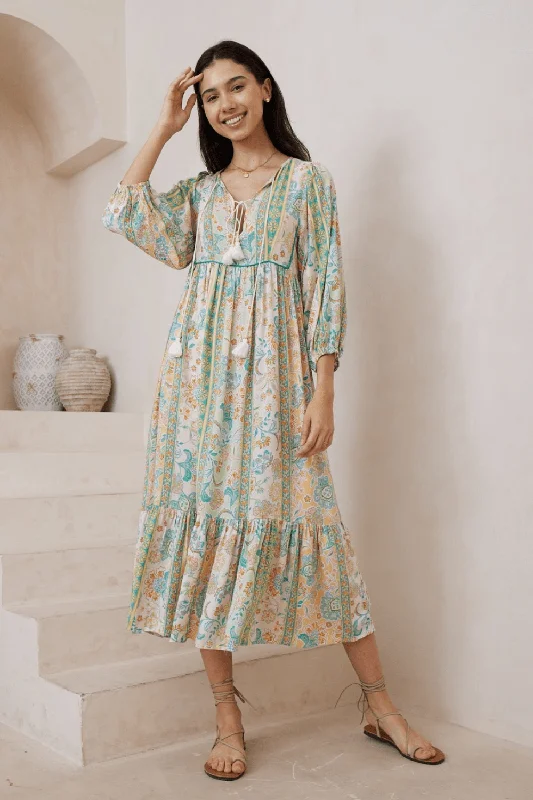 Women's midi dress boom flair -Jade Boho Midi Dress