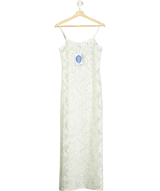 ladies-maxi-dress-sale-sweep-4th & Reckless White Agnes Crochet-pattern Knitted Maxi Dress UK 6