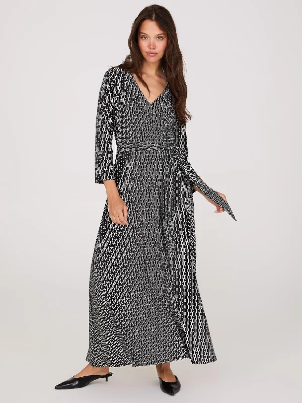 ladies-maxi-dress-stretchy-sway-Geo Print Crossover A-Line Maxi Dress