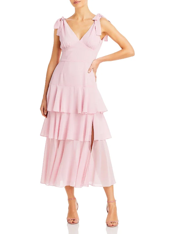 Women's flare dress ruched -Womens Tiered Midi Fit & Flare Dress