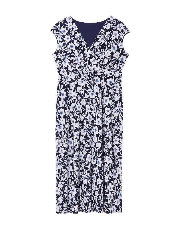 ladies-maxi-dress-prom-petal-Springfield Sleeveless Surplice Maxi Dress | Navy / White