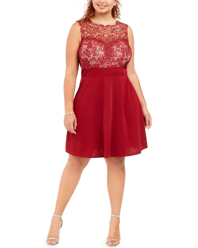 Women's flare dress embellished -Love Women's Squared Trendy Plus Size Lace Fit & Flare Dress Medium Red Size Extra Large | Red