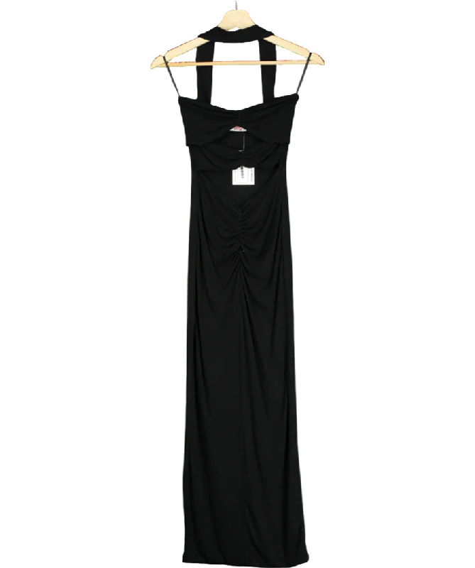 ladies-maxi-dress-heather-hush-Bayse Black Sleeveless Cut Out Hlater Neck Front Detail Maxi Dress UK XS