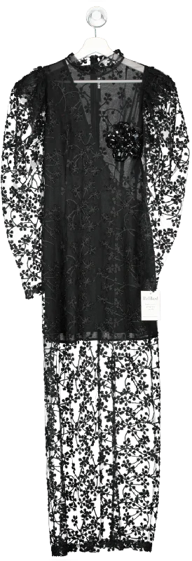 ladies-maxi-dress-satin-sweep-Rotate Birger Christensen Black Crystal Flower Maxi Dress UK 6