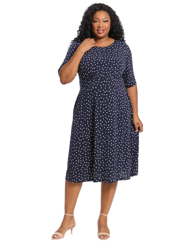 Women's midi dress craft chic -Fiona Three-Quarter Sleeve Midi Dress | Navy / White