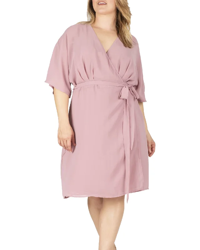 Women's midi dress grape pop -Caroline V-Neck Kimono Wrap Midi Dress | Mauve