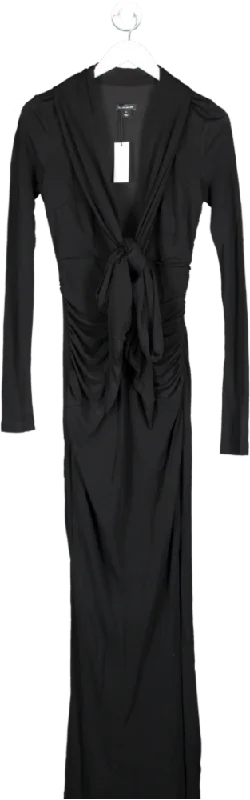 ladies-maxi-dress-floor-length-finesse-Karen Millen Black Tall Premium Stretch Crepe Jersey Plunge Neck Maxi Dress UK XS