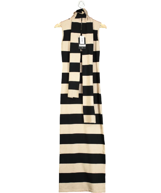 ladies-maxi-dress-black-breeze-4th & Reckless Beige Striped Knitted Maxi Dress With Scarf UK 6