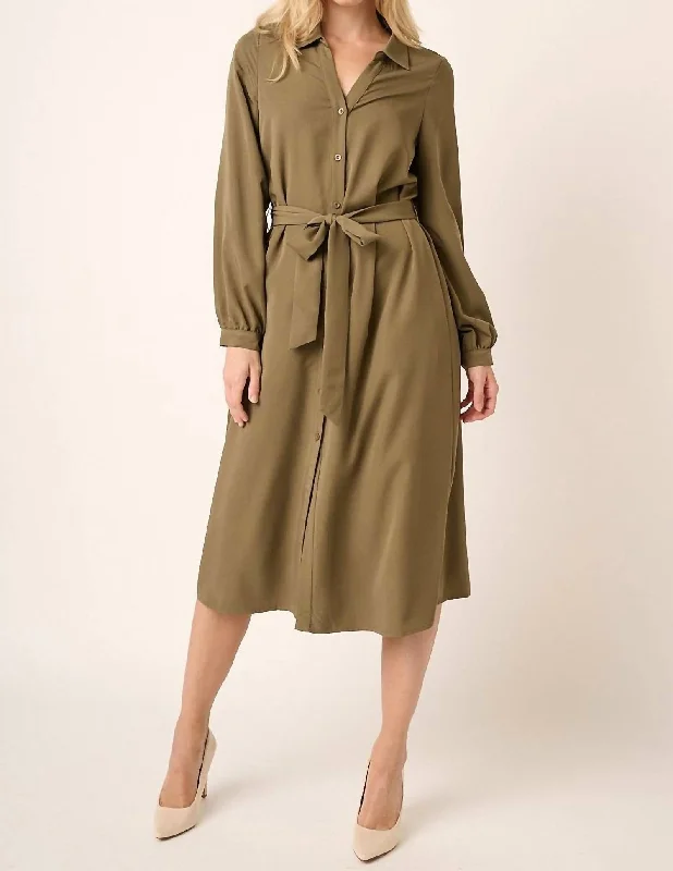 Women's shirt dress knot pop -Anna Shirt Dress In Olive