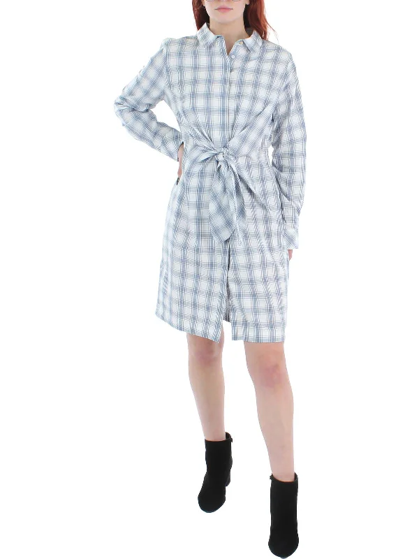 Women's shirt dress off pop -Womens Plaid Above Knee Shirtdress