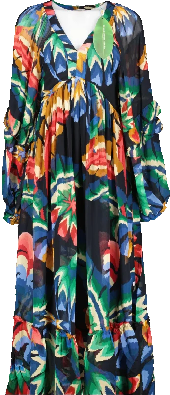 ladies-maxi-dress-yellow-yield-Farm Rio Multicoloured Chevron Forest Maxi Dress BNWT UK XS