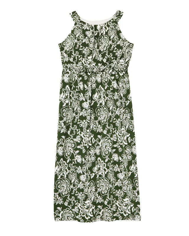 ladies-maxi-dress-rose-ripple-Oceanway Sleeveless Halterneck Maxi Dress | Olive Green / White