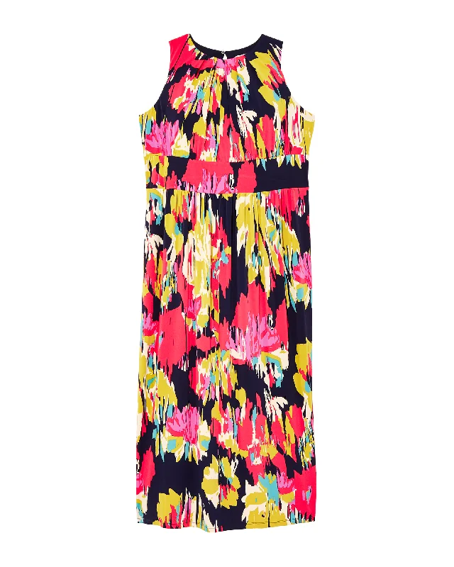 ladies-maxi-dress-custom-chic-Sleeveless Waist Defining Maxi Dress | Navy / Coral