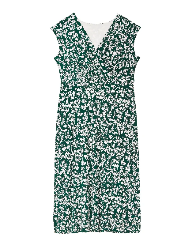 ladies-maxi-dress-cocktail-calm-Springfield Sleeveless Surplice Maxi Dress | Forest Green / White